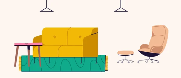 Сучасний дизайн інтер'єру вітальні з меблями . Ліцензійні Стокові Ілюстрації