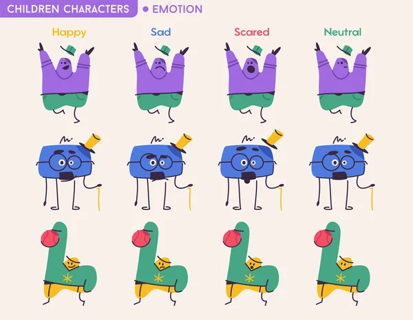 Симпатичные абстрактные детские персонажи с разными эмоциями — стоковый вектор