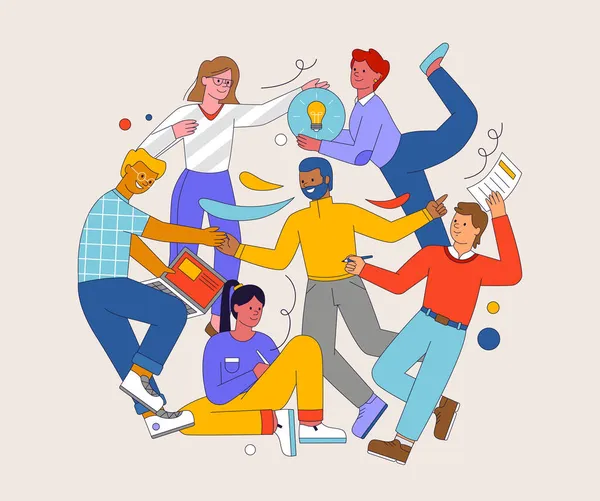 Teamwork concept. Employees work together in office Stock Illustration