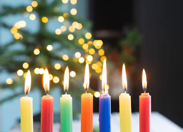 Iluminação Velas Noite Dia Das Velas Tradição Colombiana — Fotografia de Stock