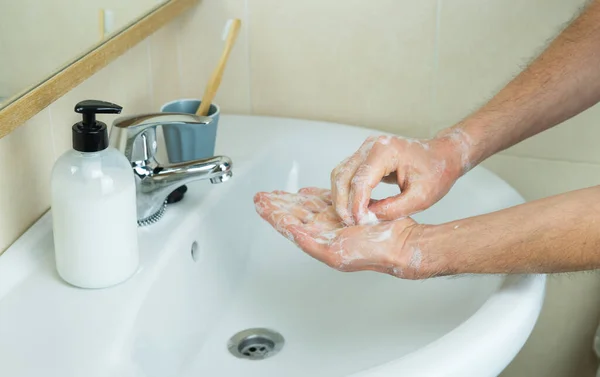 Hand Washing Home Soap Virus Disinfection Coronavirus Concept Covid — Stock Photo, Image