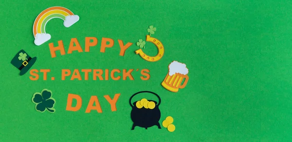 День Святого Патрика Дизайн Баннера Зеленом Фоне Happy Patricks Day — стоковое фото