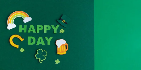 Giorno San Patrizio Banner Design Sfondo Verde Con Happy Patricks — Foto Stock