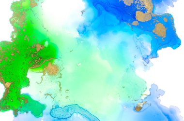 Alkol bazlı mürekkep kağıt üzerinde mavi ve yeşil renk beyaz arka planda.