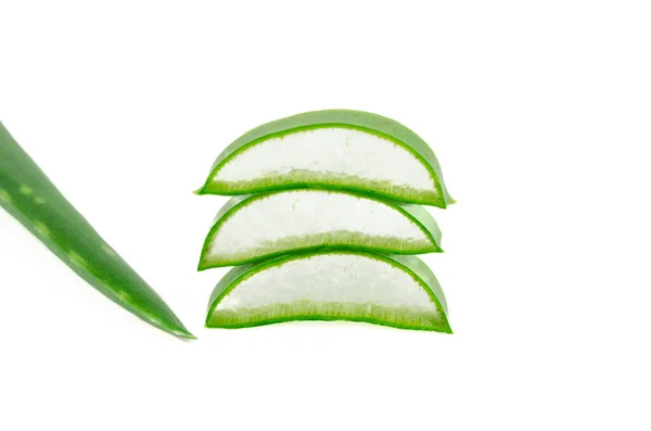 Petits Morceaux Une Feuille Aloe Vera Formant Une Pile Sur — Photo