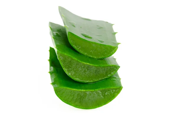 Tres Piezas Hoja Aloe Vera Sobre Fondo Blanco — Foto de Stock