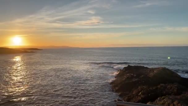 Ribadeo Lugo Landschaft Bei Sonnenuntergang Isla Pancha Sonnenuntergang Horizontales Video — Stockvideo