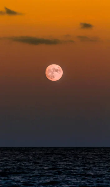 Hermosa Luna Llena Sobre Mar Mediterráneo Sur España Otoño — Foto de Stock