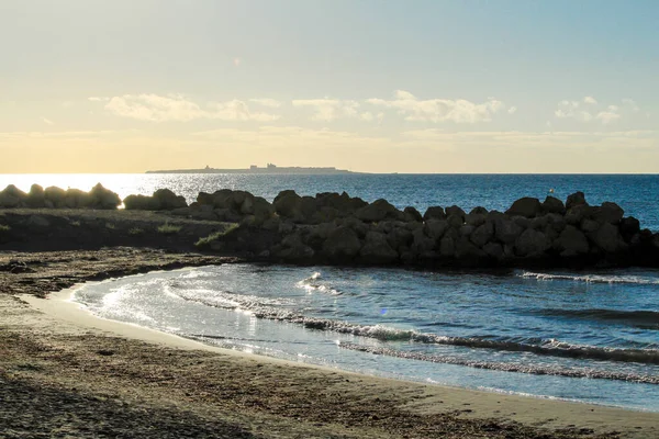 Färgglad Soluppgång Stranden Hösten Santa Pola Alicante Spanien — Stockfoto