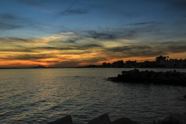 Cielo Mar Coloridos Hermosos Atardecer Santa Pola Pequeño Pueblo Pescadores — Foto de Stock