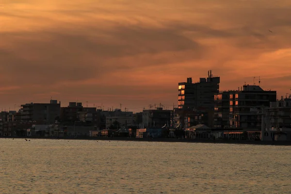 Colorful Beautiful Sky Sea Sunset Santa Pola Small Fishing Village — Stock Photo, Image