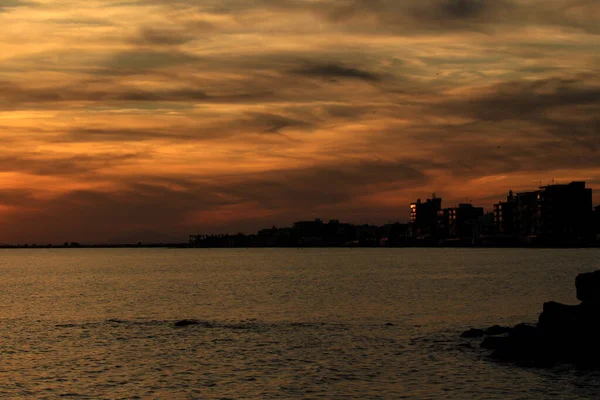 Cielo Mar Coloridos Hermosos Atardecer Santa Pola Pequeño Pueblo Pescadores — Foto de Stock