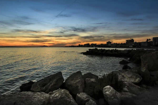 Santa Pola Sunset Renkli Güzel Bir Gökyüzü Deniz Güney Spanya — Stok fotoğraf