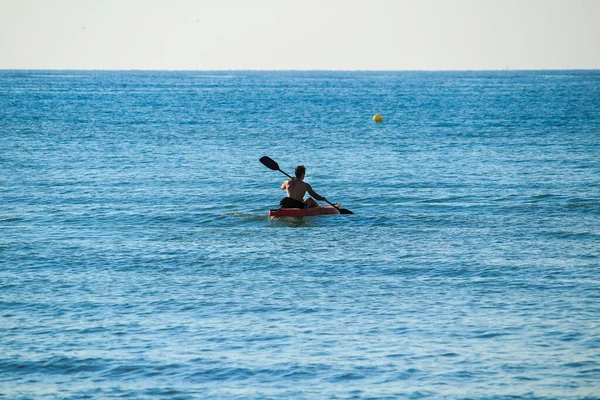 Santa Pola Alicante Spain October 2021 Person Practicing Canoeing Sunny — Stock Photo, Image