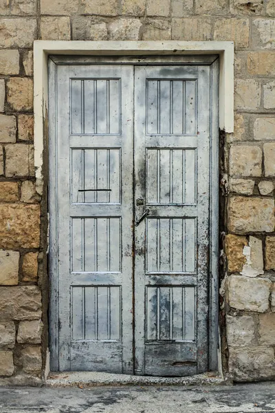 Old Wooden Gray Door Iron Details Alicante Spain — Stock Photo, Image