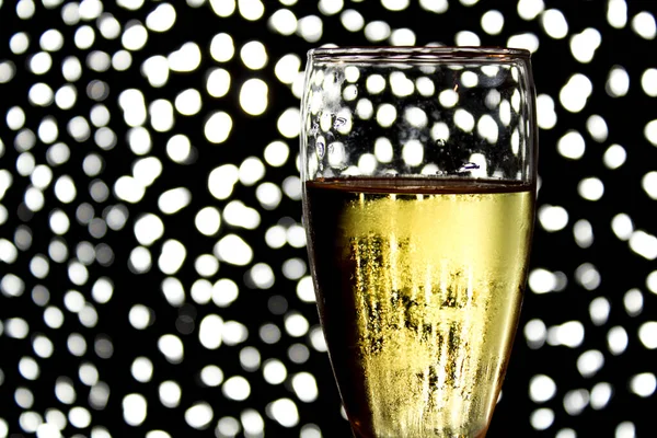 Champagne Vetro Sfondo Abbastanza Luce Natale — Foto Stock