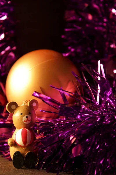 Wooden Christmas Figurines Garlands Christmas Tree Balls — Stock Photo, Image