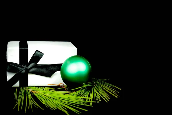 Gifts Wrapped White Paper Black Bows Next Christmas Decoration Black — Stock Photo, Image