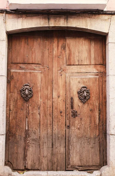 Old Wooden Door Wrought Iron Door Knockers Polop Marina Village — Stock Photo, Image