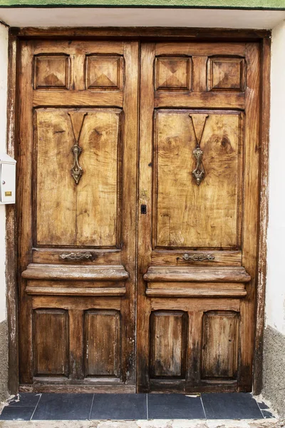 Old Wooden Door Wrought Iron Door Knockers Polop Marina Village — Stock Photo, Image