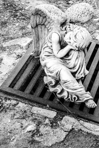 Statua Dell Angelo Pietra Bianca Nel Cimitero Guadalest Alicante Spagna — Foto Stock