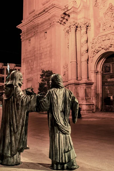 Elche Alicante Spain Deember 2021 Sculptures Three Apostles Night Main — Fotografia de Stock