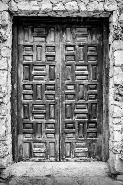 Old Beautiful Carved Wooden Door Guadalest Village Alicante Spain — Fotografia de Stock