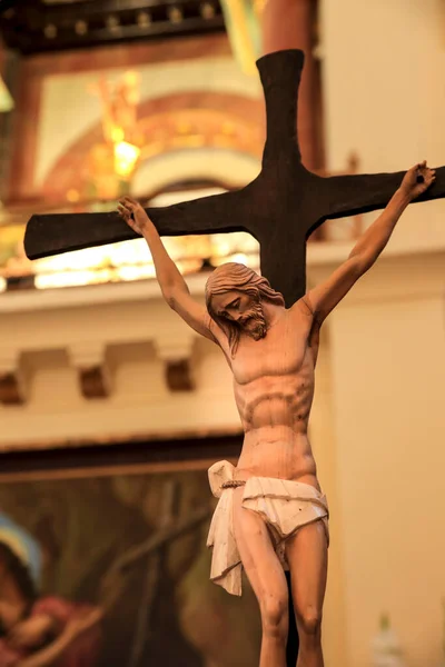 Novelda Alicante Espagne 1Er Mars 2022 Crucifix Bois Sculpté Dans — Photo
