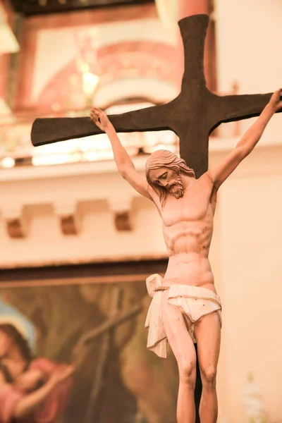 Novelda Alicante Espagne 1Er Mars 2022 Crucifix Bois Sculpté Dans — Photo