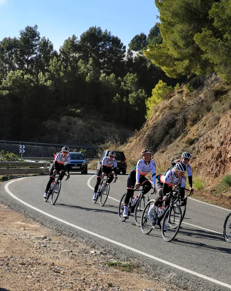 Alicante España Febrero 2022 Grupo Ciclistas Una Carretera Montaña Alicante — Foto de Stock