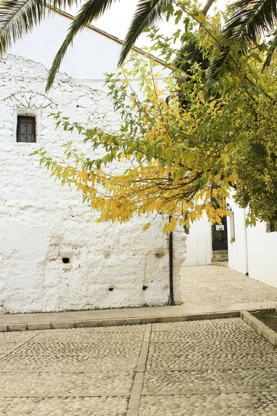 Enge Straße Und Typische Weiß Getünchte Fassaden Der Stadt Guadalest — Stockfoto