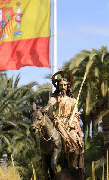 Elche Alicante España Abril 2022 Jesucristo Junto Bandera España Tradicional —  Fotos de Stock