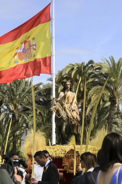 Elche Alicante España Abril 2022 Jesucristo Junto Bandera España Tradicional — Foto de Stock
