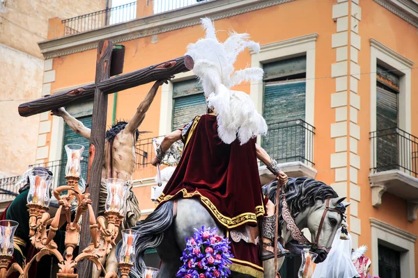 Elche España Abril 2022 Desfile Pascua Con Portadores Penitentes Por — Foto de Stock