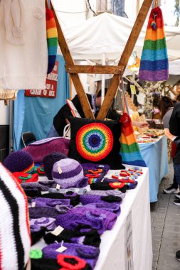 Finestrat, Alicante- April 23, 2022: People buying traditional and handicrafts at the Gastronomic and Traditional Market of Finestrat