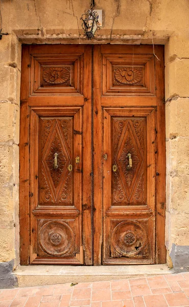Villajoyosa Alicante Spain April 2022 Old Wooden Door Wrought Iron — Zdjęcie stockowe