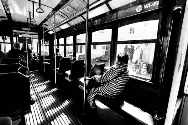 Lisbon Portugal March 2020 Colorful Tram Historical Streets Lisbon Spring — стокове фото