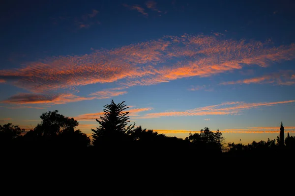 夏至日落时分 粉色的云彩和美丽的天空 — 图库照片