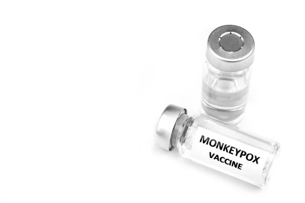 Close Picture Vials Filled Monkeypox Vaccine White Background — Foto de Stock