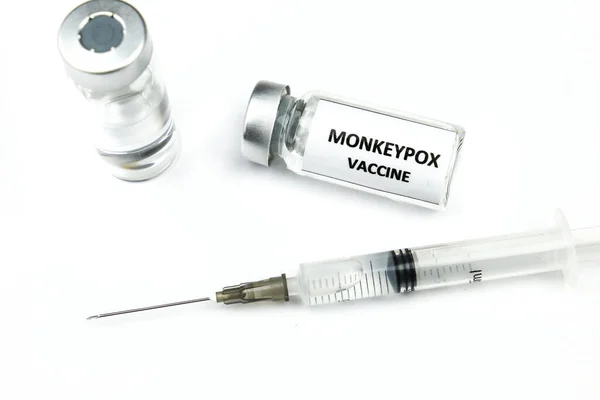 Close Picture Syringe Vials Filled Monkeypox Vaccine White Background — Foto de Stock