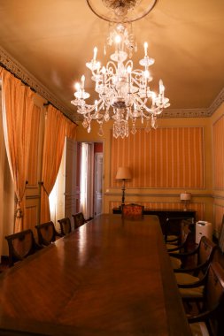 Cartagena, Murcia, Spain- July 17, 2022: Vintage and antique room with beautiful furniture of Aguirre Palace in Cartagena city