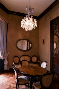 Cartagena, Murcia, Spain- July 17, 2022: Vintage and antique room with beautiful furniture of Aguirre Palace in Cartagena city