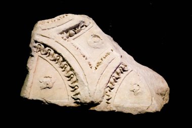 Alicante, Spain- July 20, 2022: Portion of Ceiling Architrave from the Colosseum exhibited at the Archaeological Museum of Alicante