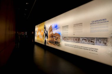 Alicante, Spain- July 20, 2022: Gladiator temporal exhibition at the Archaeological Museum of Alicante