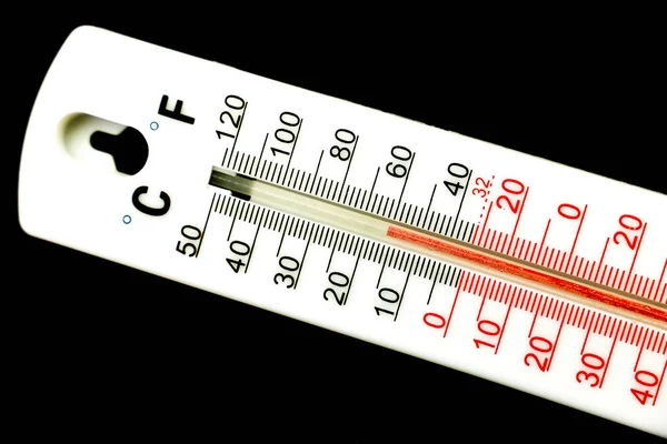 Celsius Almost Fahrenheit Degrees Thermometer Black Background —  Fotos de Stock