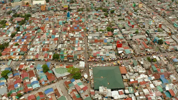 Distrito Pobre Favelas Com Barracos Uma Área Densamente Povoada Manila — Fotografia de Stock