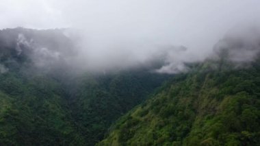 Yağmur bulutları yeşil orman dağının tepesini kapladı. Tropikal iklimde yağmur bulutları.