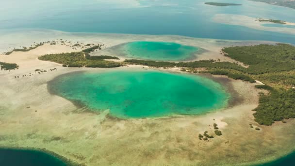 Bay met tropische eilanden en koraalrif.. Palawan, Filipijnen — Stockvideo