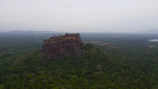 Luchtvaart drone van Sigiriya leeuw rots fort, Sri Lanka. — Stockvideo