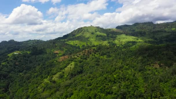 Letecký dron hor s deštným pralesem a džunglí v horské provincii Srí Lanka. — Stock video